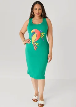 Cutout Parrot Midi Tank Dress