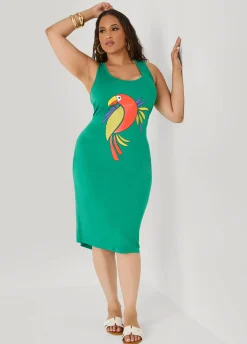 Cutout Parrot Midi Tank Dress