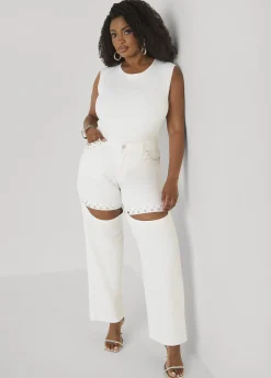 Cutout Studded Straight Leg Jeans