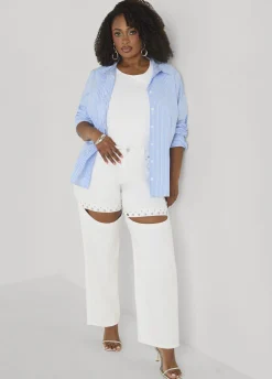 Cutout Studded Straight Leg Jeans