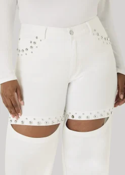 Cutout Studded Straight Leg Jeans