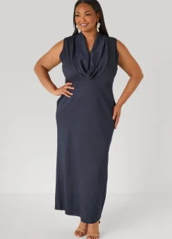 Denim Cowl Neck Bodycon Dress