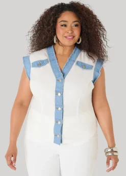 Denim Trimmed Cotton Shirt