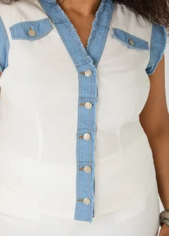 Denim Trimmed Cotton Shirt