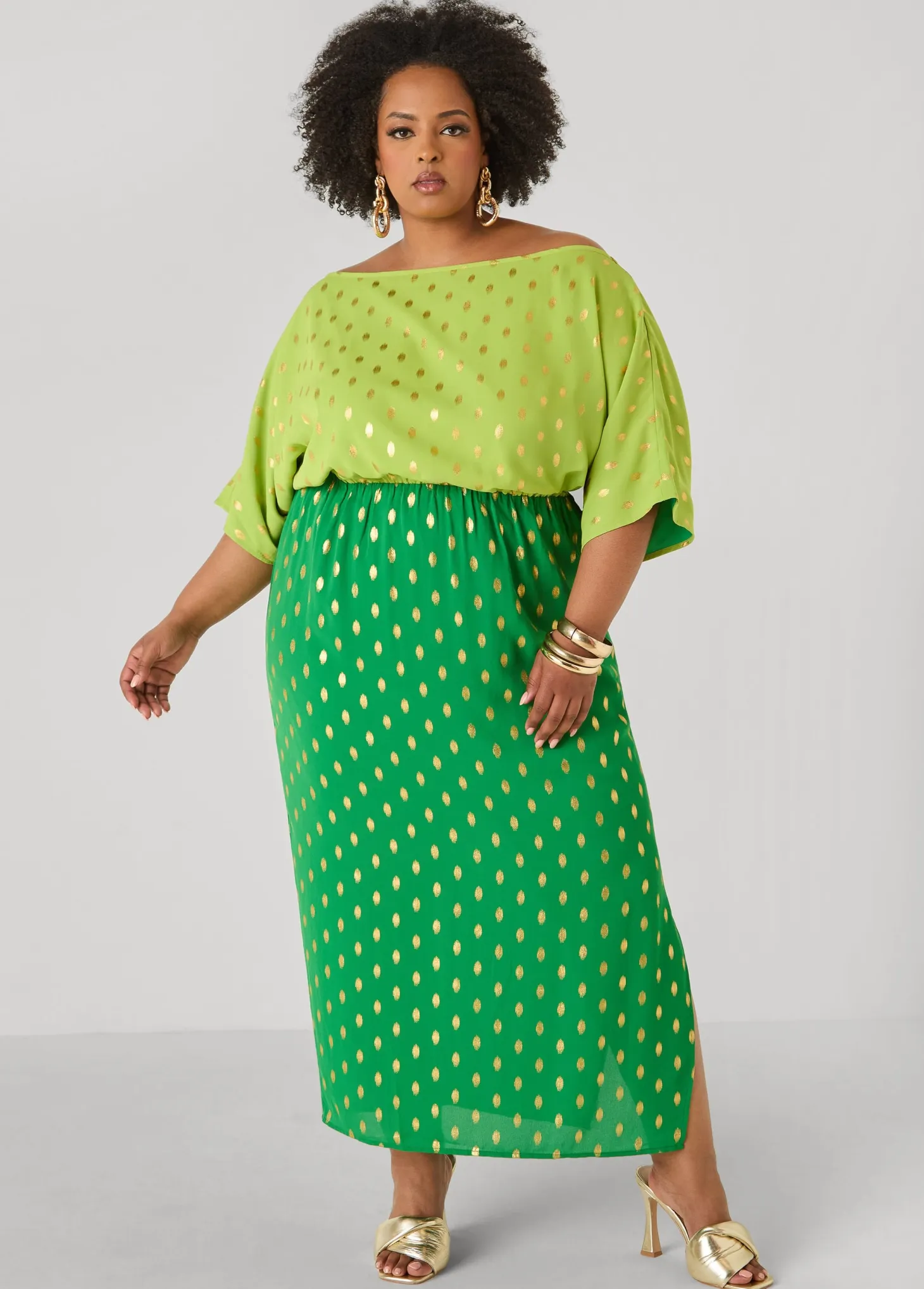 Dotted Two Tone Maxi Dress