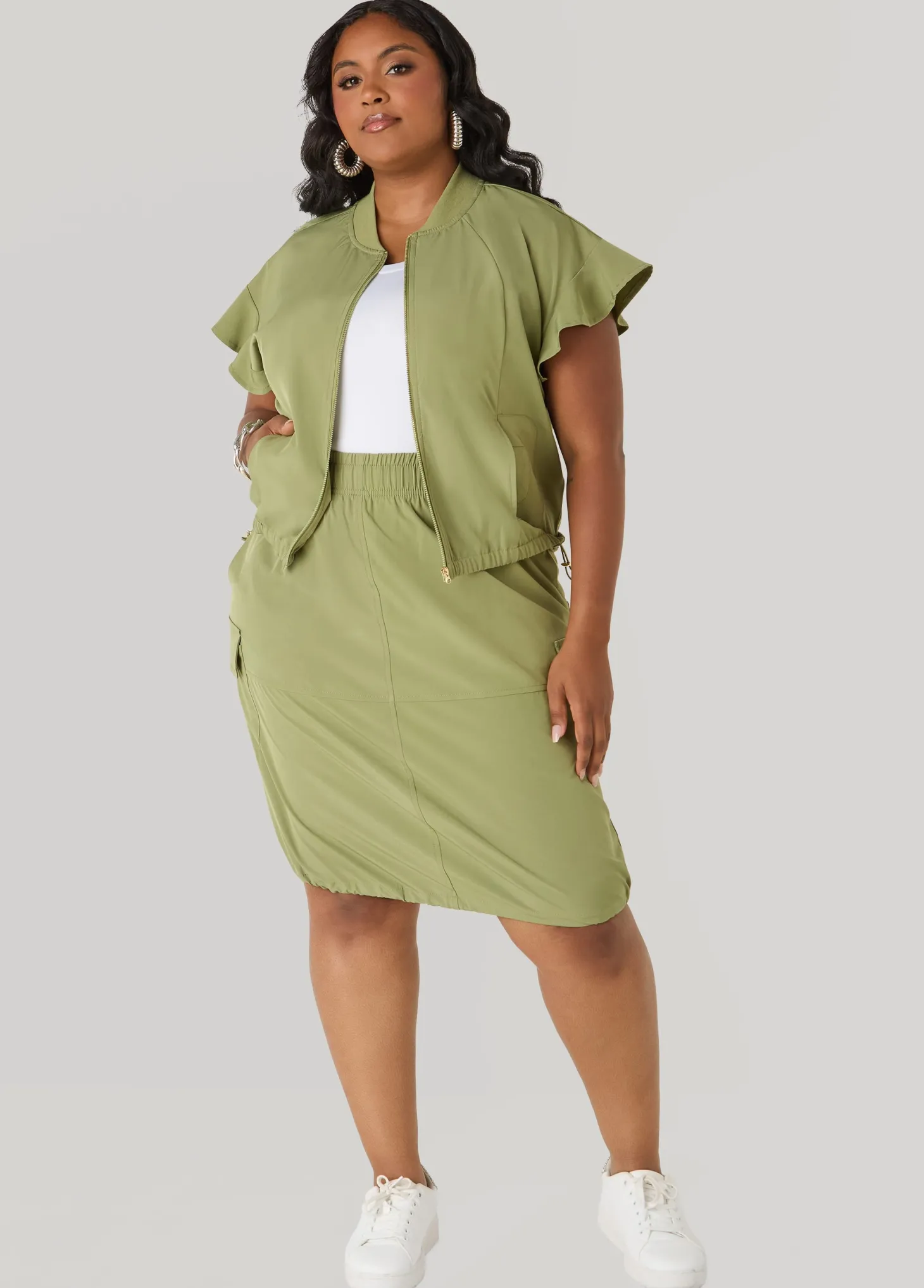 Drawstring Slip On Cargo Skirt