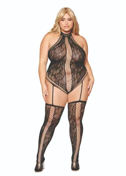 Dreamgirl Garter Teddy And Thigh High Stockings