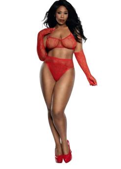 Dreamgirl Lace Bralette Panty and Gloves Set