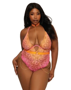 Dreamgirl Ombre Lace Teddy and Chain Harness Set