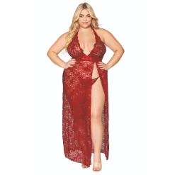 Dreamgirl Plus Size Lace Halter Gown Set