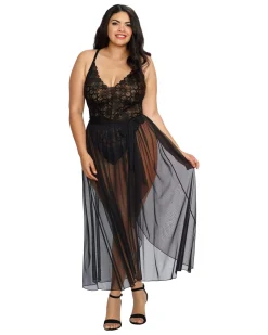 Dreamgirl Plus Size Lace Teddy And Maxi Skirt Set