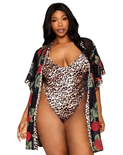Dreamgirl Rose Robe And Leopard Teddy Set