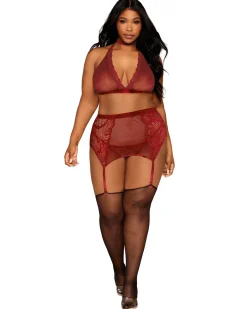 Dreamgirl Velvet Trimmed Bralette And Garter Set