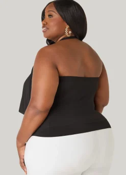 Embellished Cowl Neck Halter Top