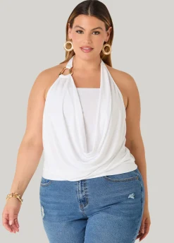 Embellished Cowl Neck Halter Top