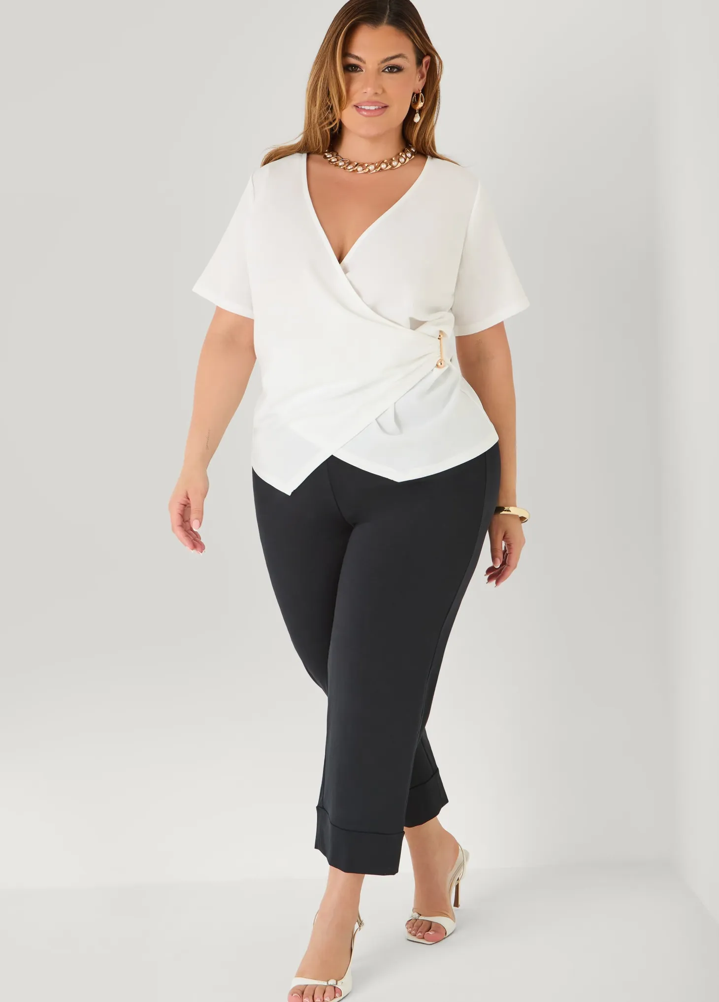 Embellished Faux Wrap Top