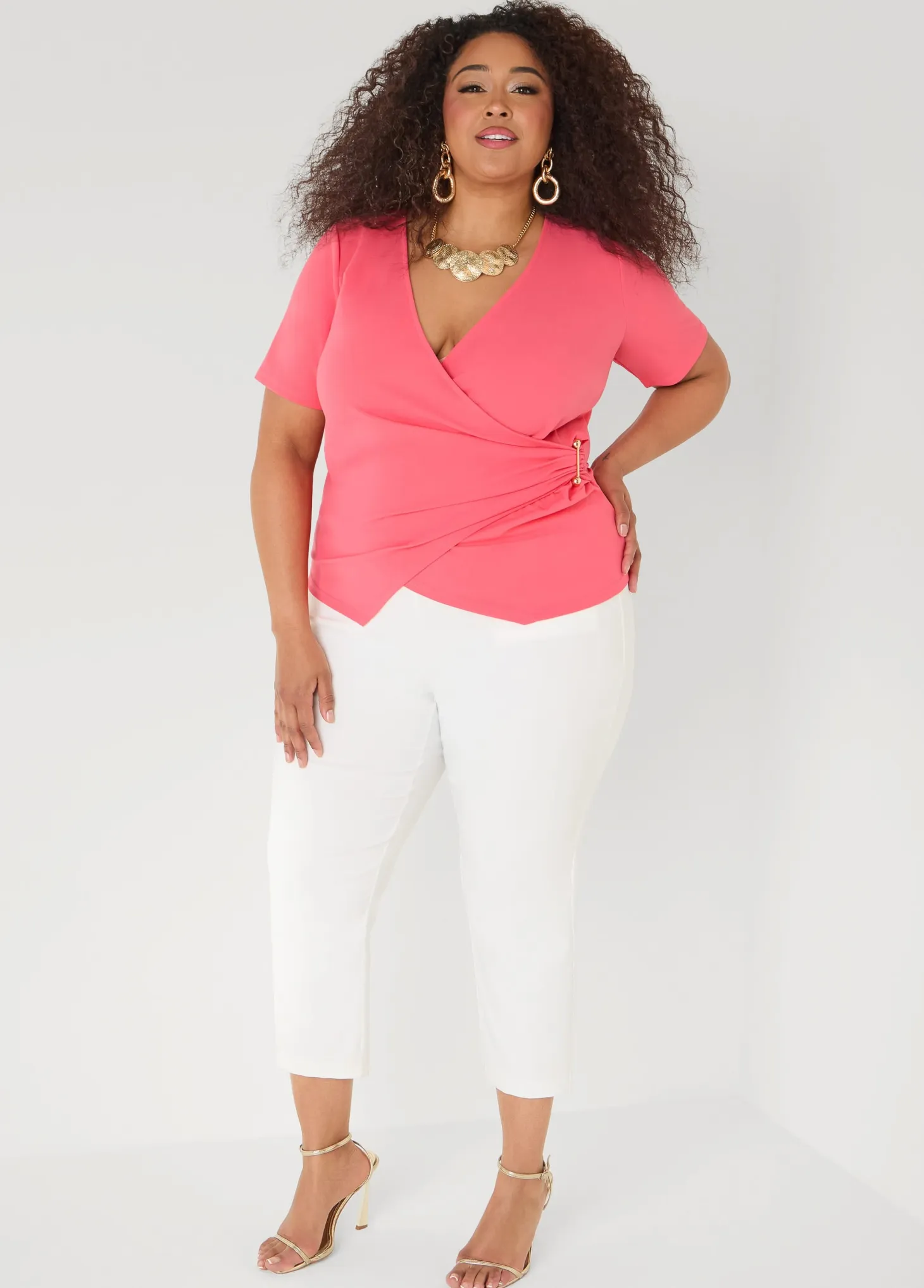 Embellished Faux Wrap Top