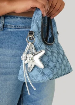 Embroidered Denim Shoulder Bag