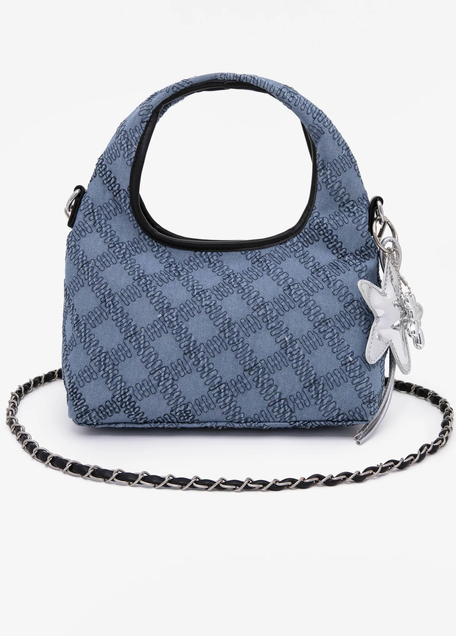 Embroidered Denim Shoulder Bag