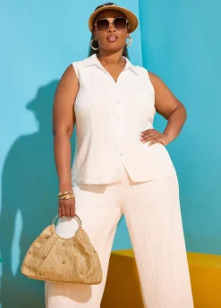 Eyelet Button Front Top