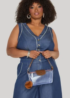 Faux Leather Trimmed Clear Bag
