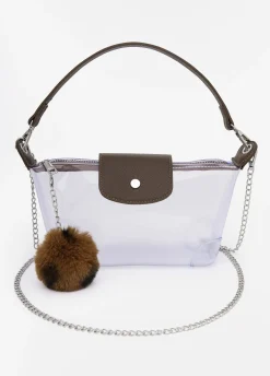Faux Leather Trimmed Clear Bag
