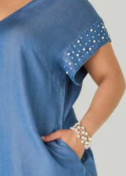Faux Pearl Chambray Dress
