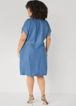 Faux Pearl Chambray Dress