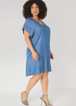 Faux Pearl Chambray Dress