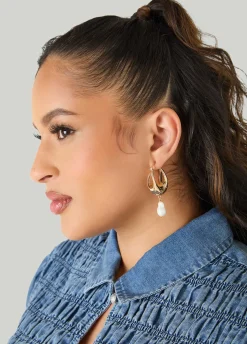 Faux Pearl Gold Huggie Earrings
