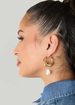 Faux Pearl Gold Huggie Earrings