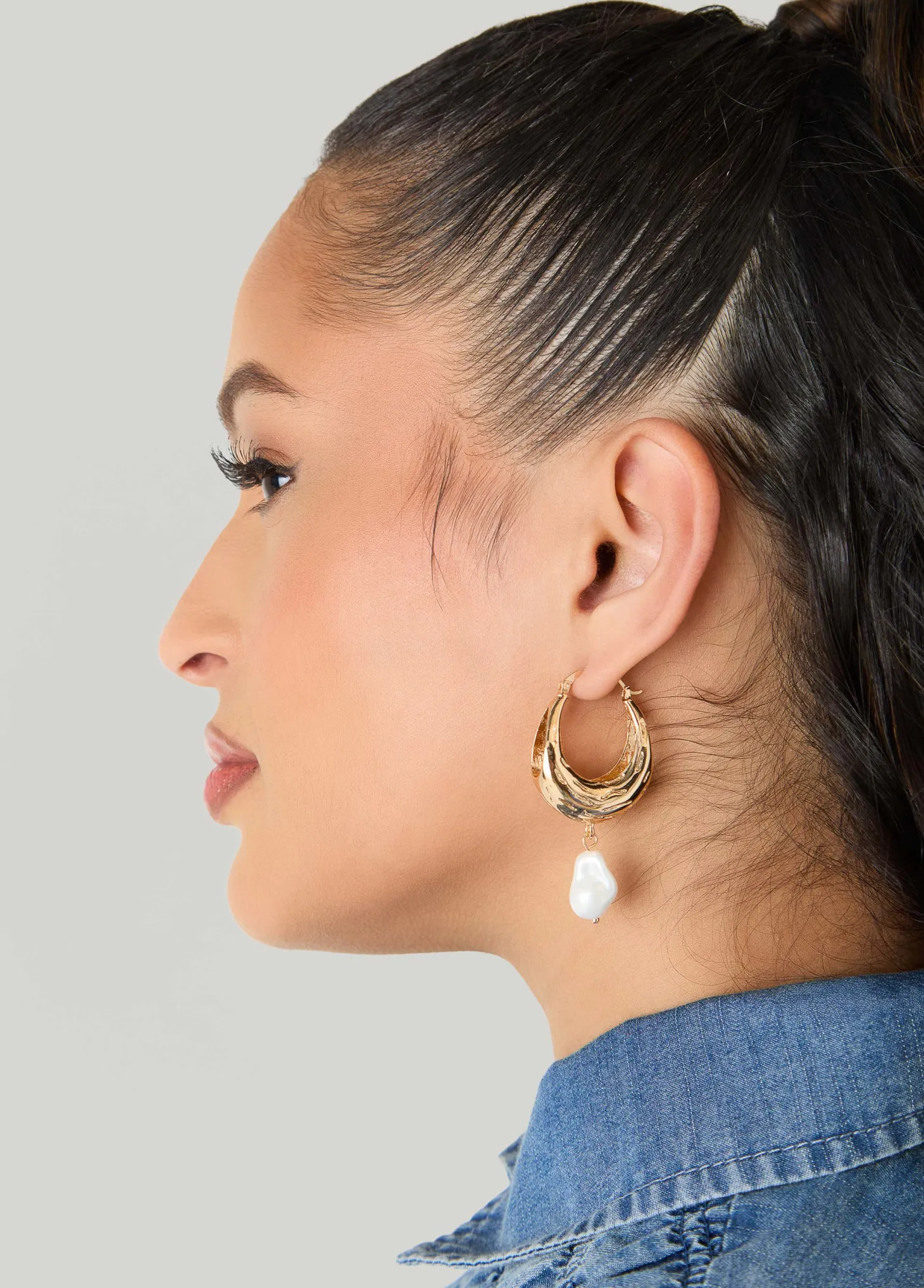 Faux Pearl Gold Huggie Earrings