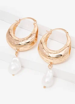 Faux Pearl Gold Huggie Earrings
