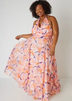 Floral Organza Halter Gown