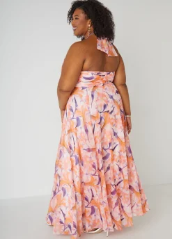 Floral Organza Halter Gown