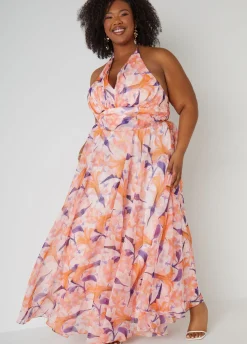 Floral Organza Halter Gown