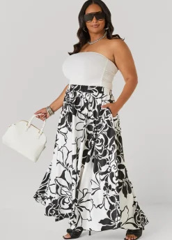 Floral Print Satin Maxi Skirt
