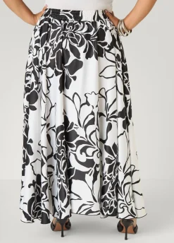 Floral Print Satin Maxi Skirt