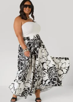 Floral Print Satin Maxi Skirt