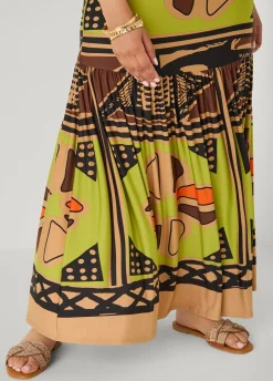 Flounced Abstract Print Maxi Dress