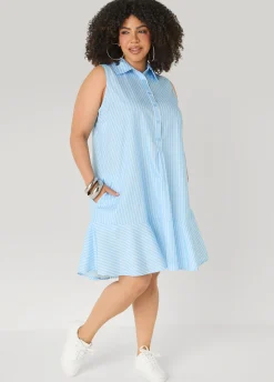 Flounced Striped Shirtdress