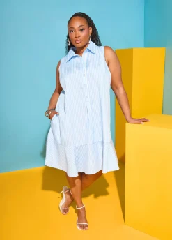 Flounced Striped Shirtdress