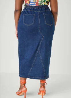 Frayed Denim Maxi Skirt