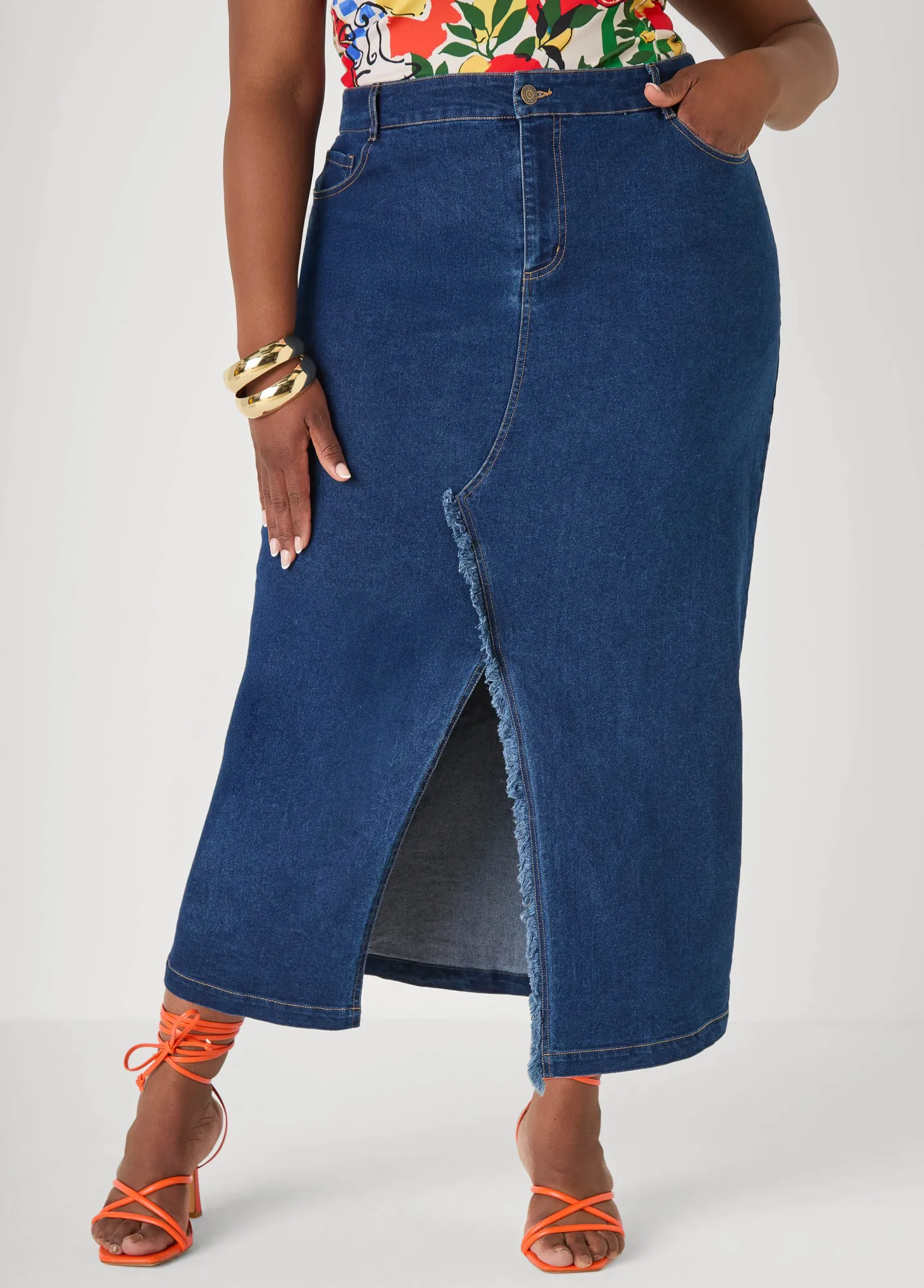 Frayed Denim Maxi Skirt