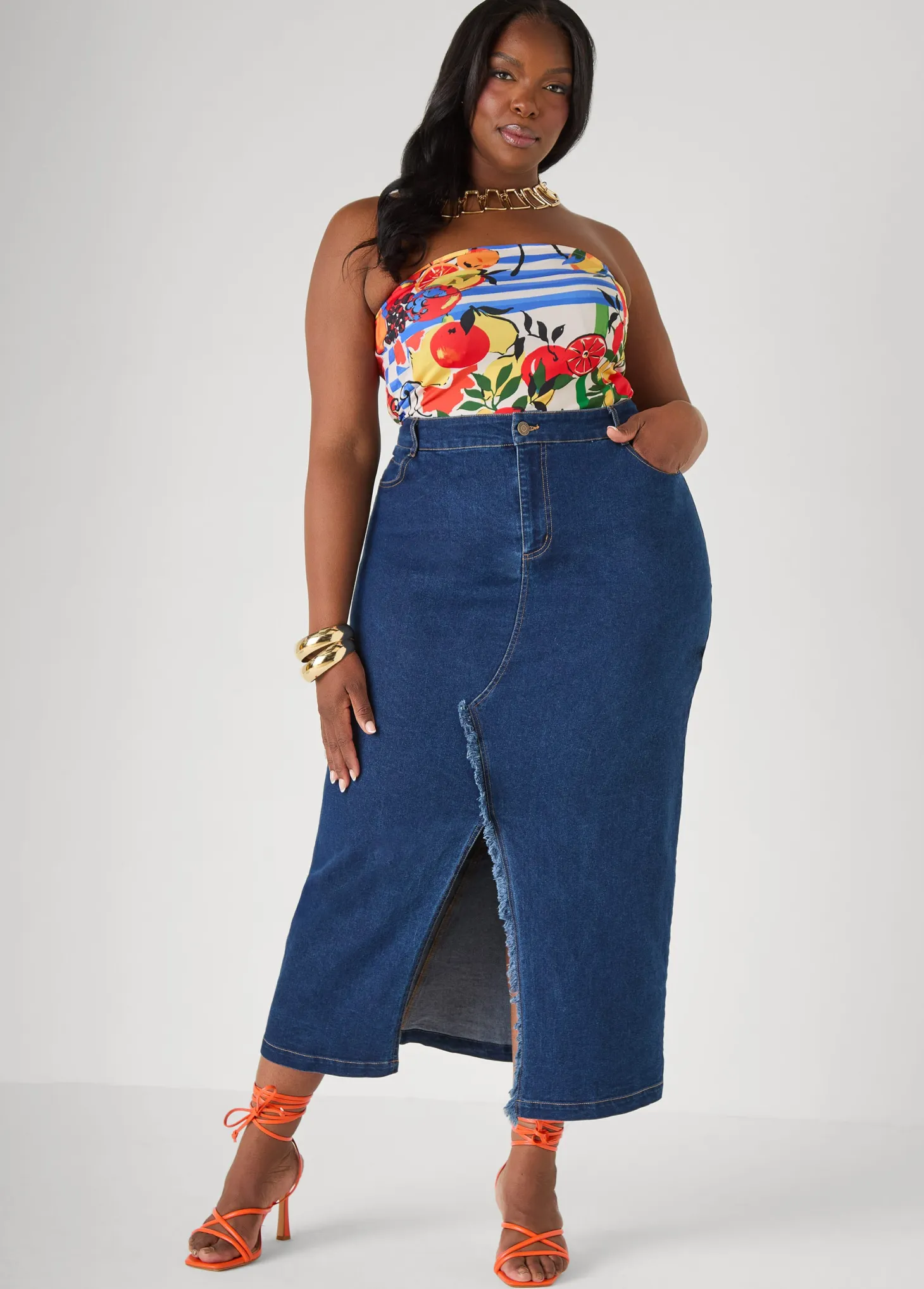 Frayed Denim Maxi Skirt