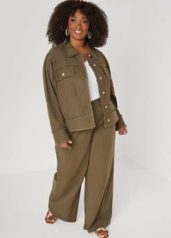 Frayed Linen Blend Trucker Jacket