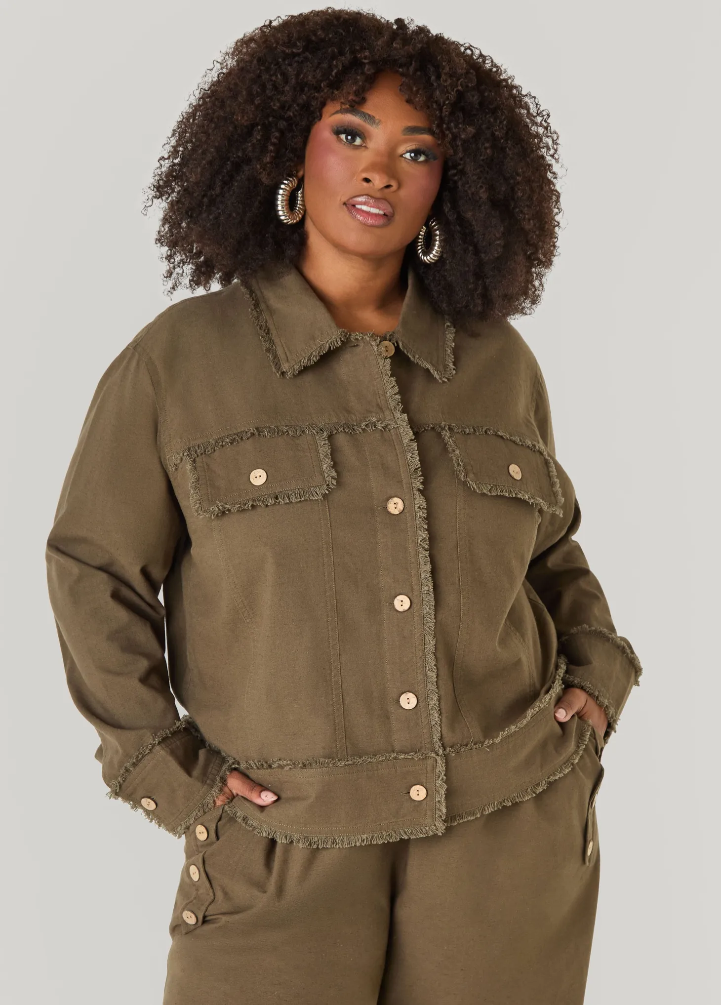 Frayed Linen Blend Trucker Jacket