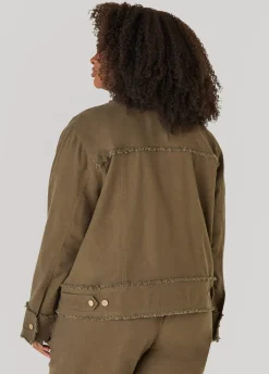 Frayed Linen Blend Trucker Jacket