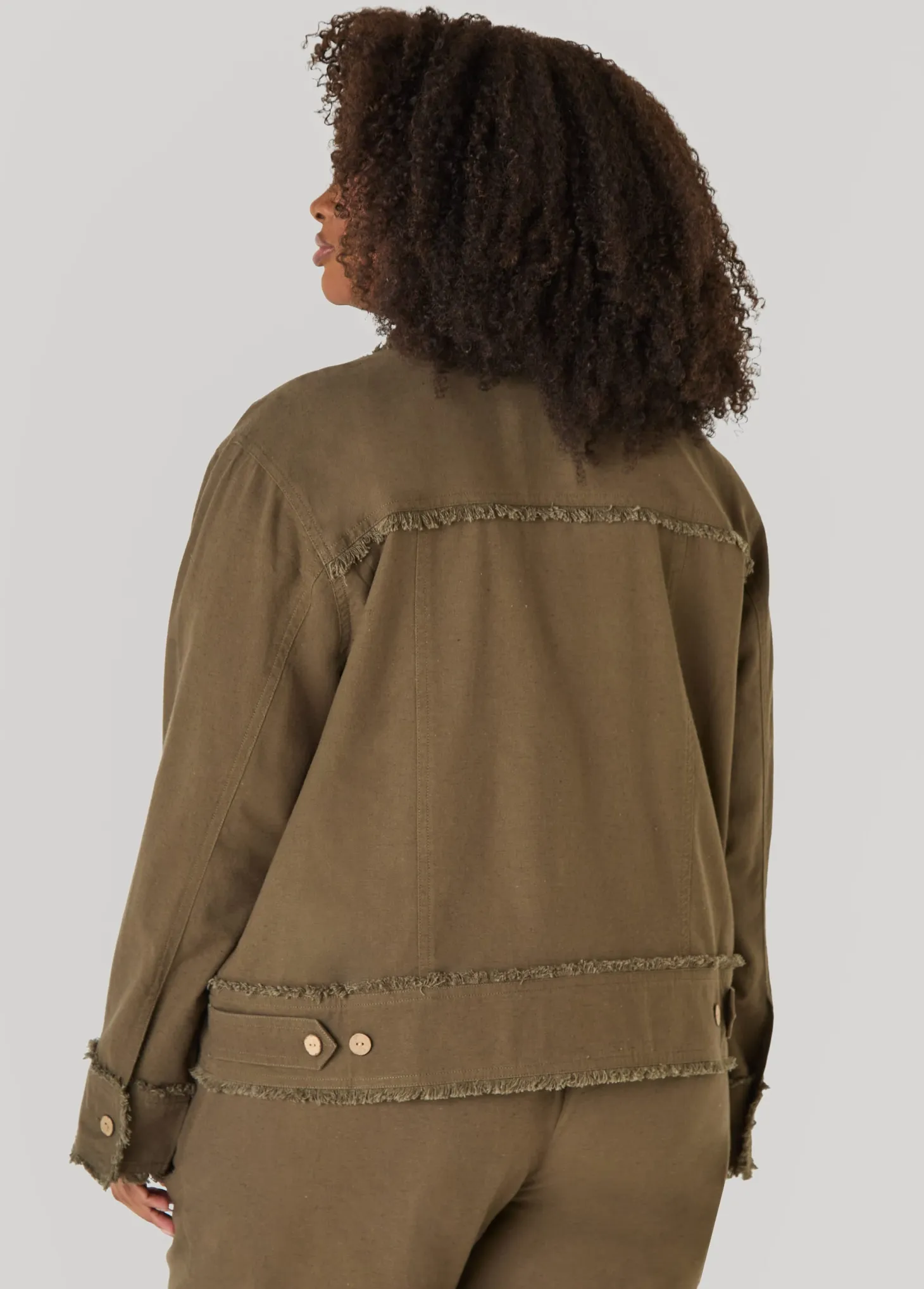 Frayed Linen Blend Trucker Jacket