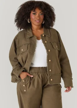 Frayed Linen Blend Trucker Jacket